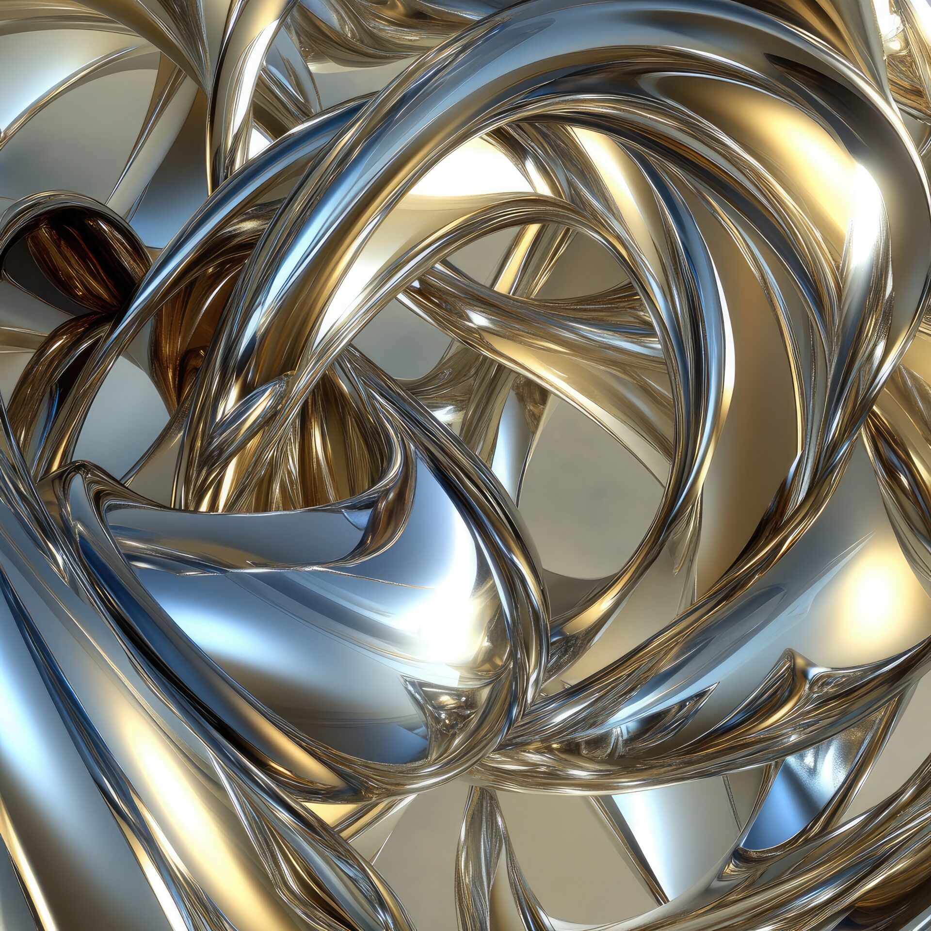 3D intertwined ribbons in metallic finish, elegant abstract